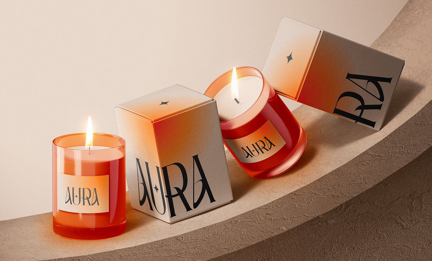 Candle packaging in various sizes and shapes, showcasing different design styles and materials.