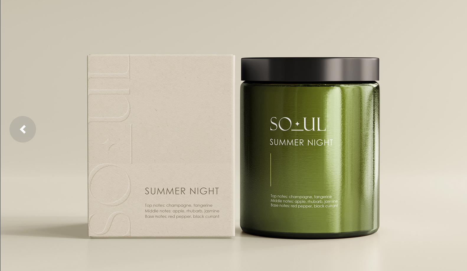 Summer Night Candle packaging with a clean, luxurious, and modern look