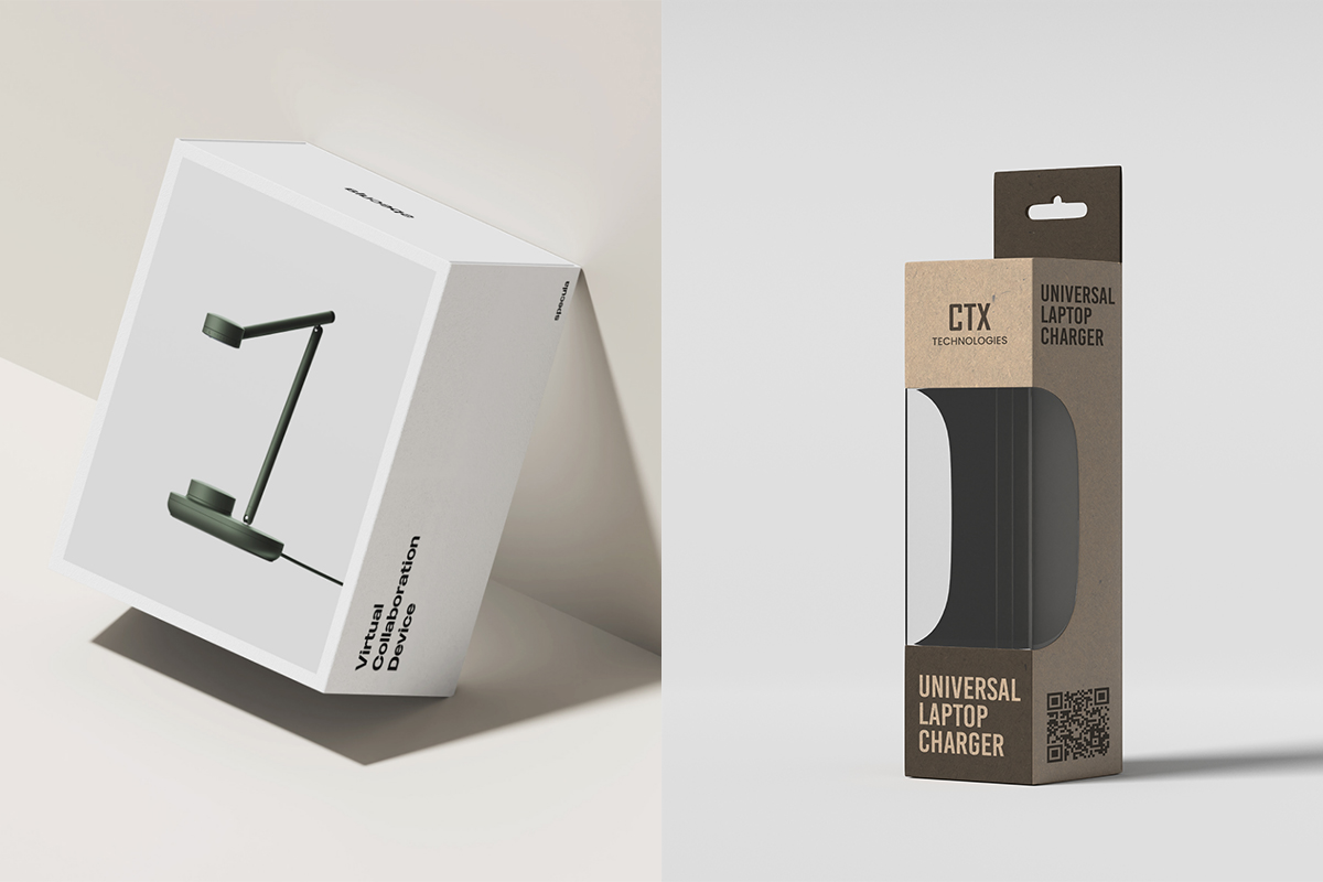 Traditional plastic packaging next to eco-friendly alternatives, such as recycled cardboard and biodegradable materials